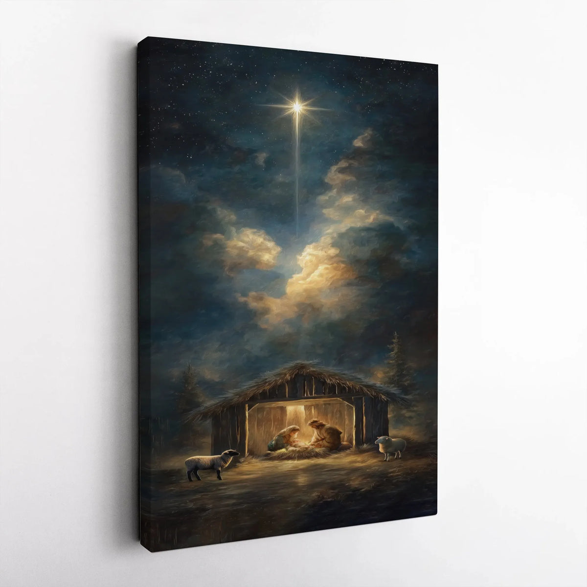Bethlehem Star Christmas Canvas Print, Nativity Scene Canvas Wall Art, Holy Family Religious Wall Decor, Christian Holiday Ca