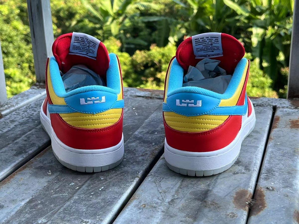 Low Top Sneakers, Red Blue Colorway, Lace Up Design, Casual Gift for Sneaker Fans