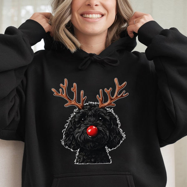 Reindeer Antlers Doodle Sweatshirt, Goldendoodle Christmas Hoodie, Humorous Dog Mom Holiday Hoodie, Winter Dog Lover Present 