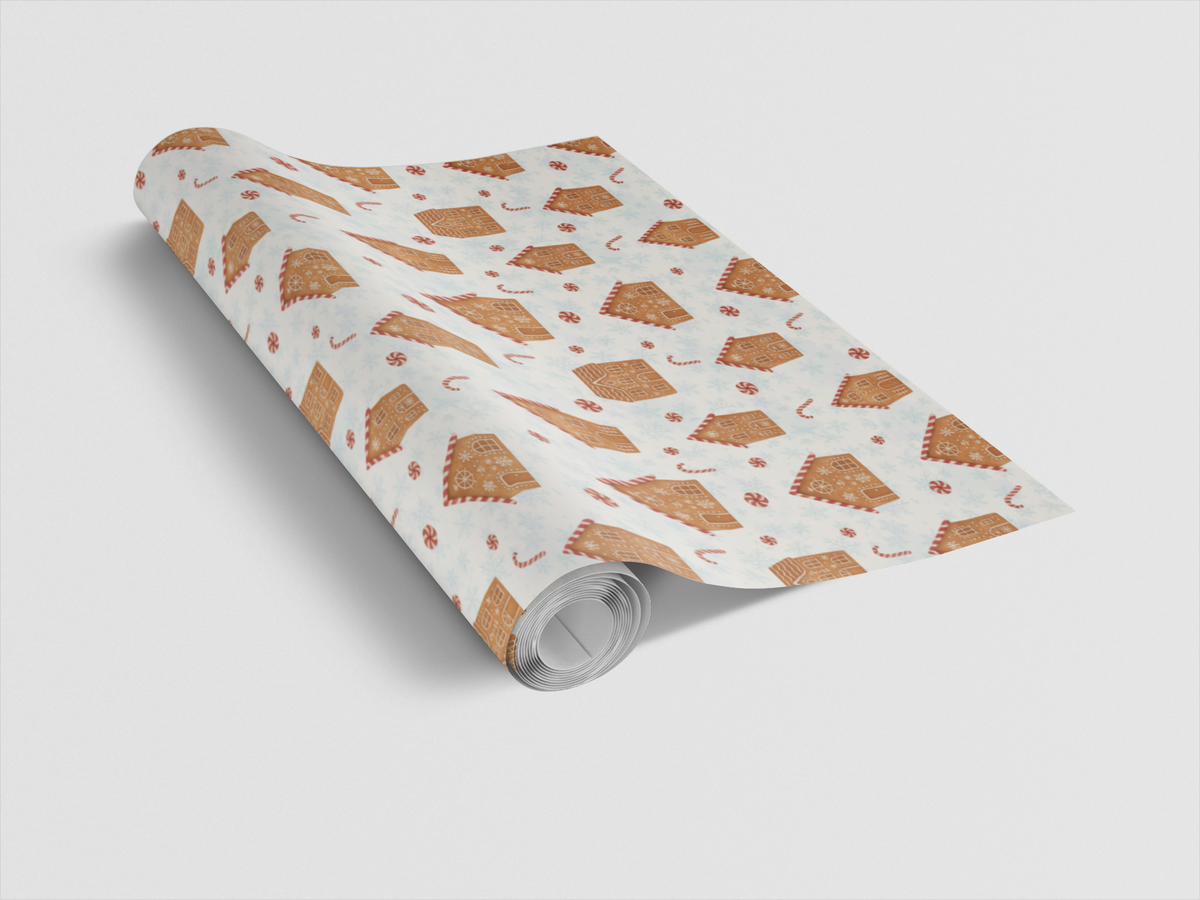 Christmas Cookie Gift Wrap, Gingerbread House Wrapping Paper, Festive Holiday Wrapping Paper, Xmas Season Gift Wrap, Holiday 