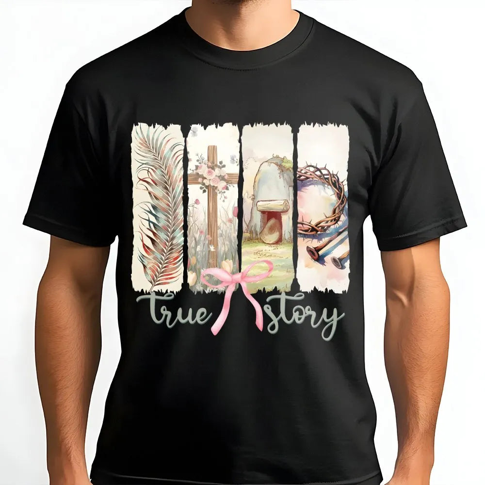 Christian Easter T-Shirt | He Is Risen Coquette Bow Graphic | Soft Cotton Tee | Faith Based Gift for Women
