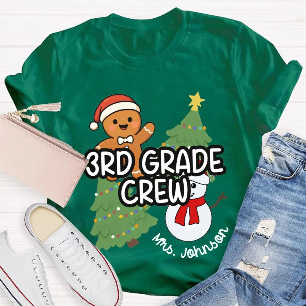 Snowman Tree Custom Holiday Shirt, Personalized Third Grade Crew Christmas T-Shirt, 3rd Grade Teacher Tee, Custom School Chri