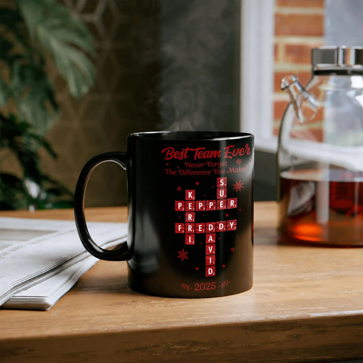 Custom Crossword Coworker Coffee Cup, Best Team Ever Appreciation Mug, Staff Recognition Mug, Christmas Thank You Present for
