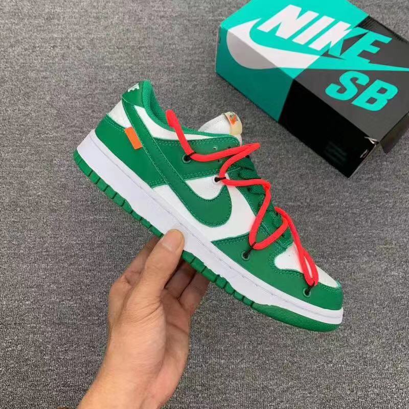 Low Top Sneakers, Green Off White Colorway, Lace Up Design, Casual Gift for Sneaker Fans