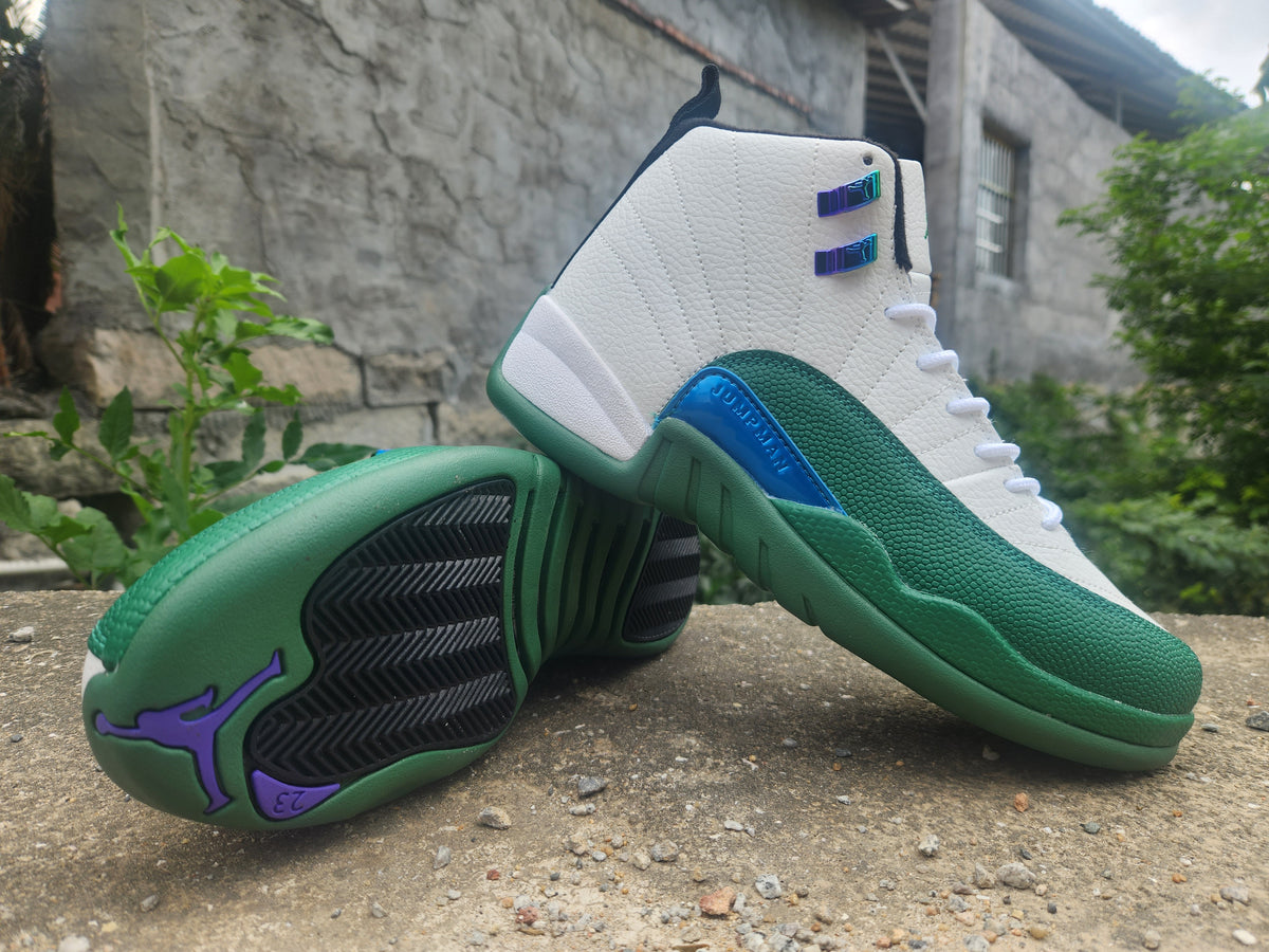 High Top Sneakers, White Green Colorway, Lace Up Design, Casual Gift for Sneaker Fans