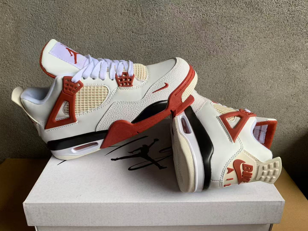Mid Top Sneakers, Beige Red Colorway, Lace Up Design, Casual Gift for Sneaker Fans