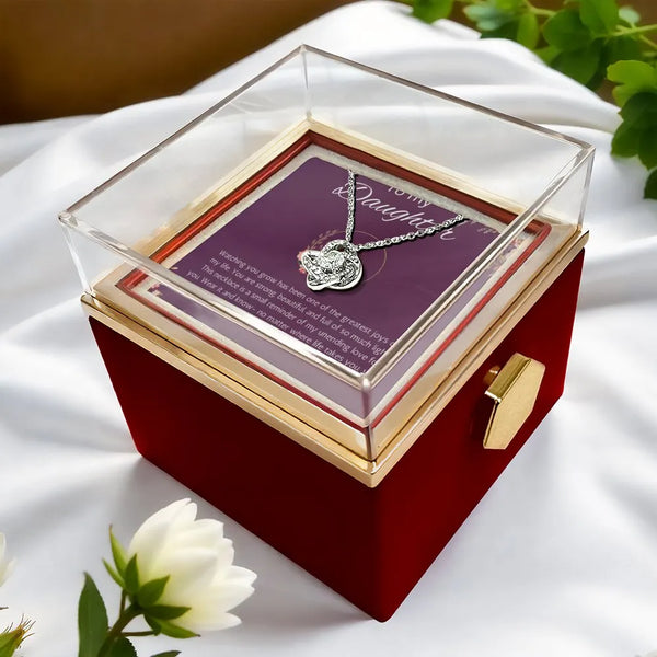 Sentimental Daughter Love Knot Pendant, To My Daughter Love Knot Necklace, Rotating Rose Gift Box Knot Jewelry, Birthday Chri