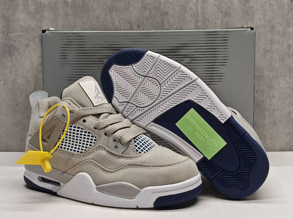 Mid Top Sneakers, Beige Navy Colorway, Lace Up Design, Casual Gift for Sneaker Fans