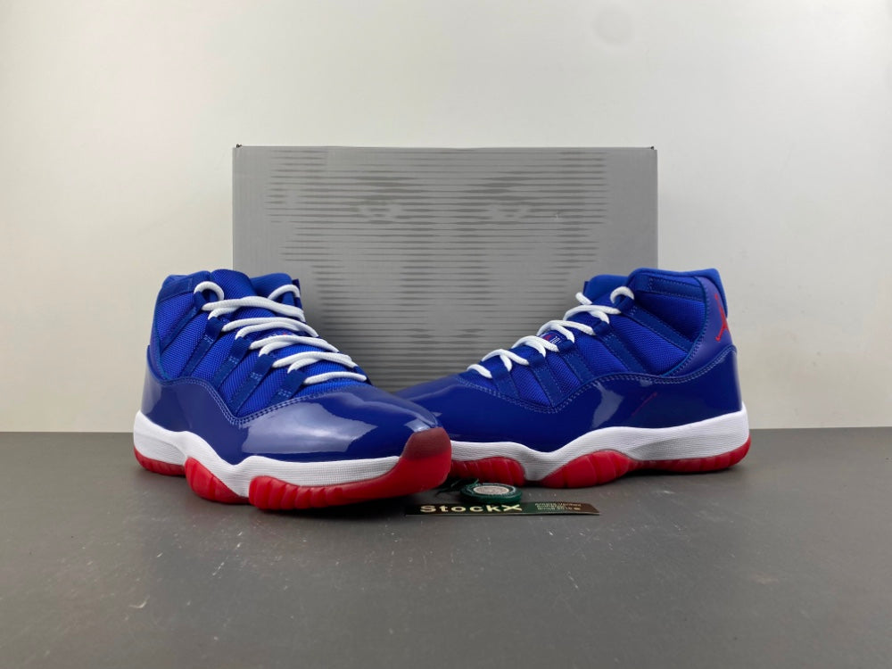 Low Top Sneakers, Royal Blue White Red Colorway, Patent Leather Footwear, Lace Up Design, Casual Gift for Sneaker Fans