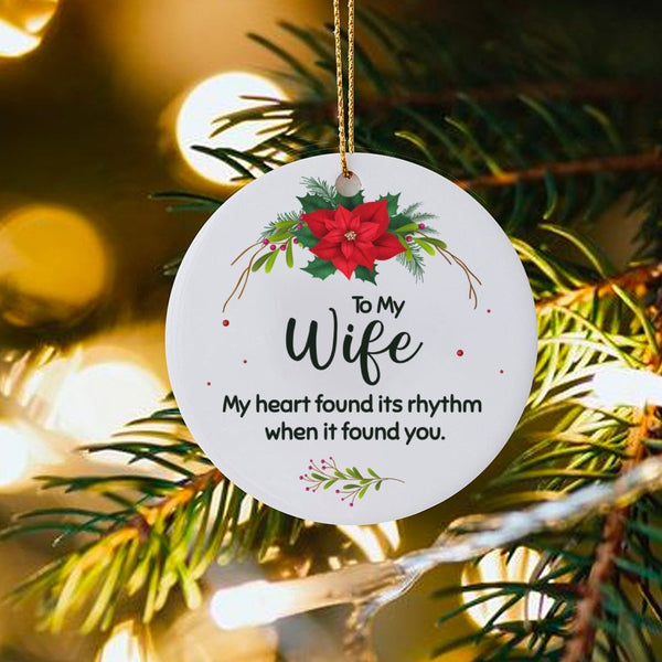 Romantic Poinsettia Quote Ornament, To My Wife Christmas Ornament, Wife Ceramic Holiday Ornament, Romantic Keepsake Present f