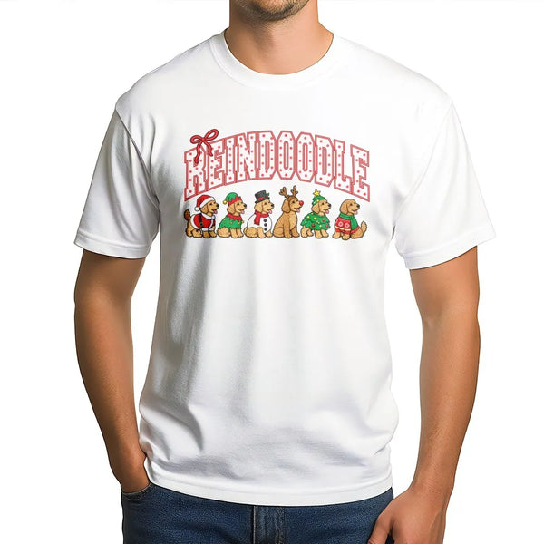 Humorous Holiday Doodle Dog Tee, Reindoodle Christmas Dog Shirt, Retro Christmas Dogs T-Shirt, Santa Dog Lover Present, Xmas 