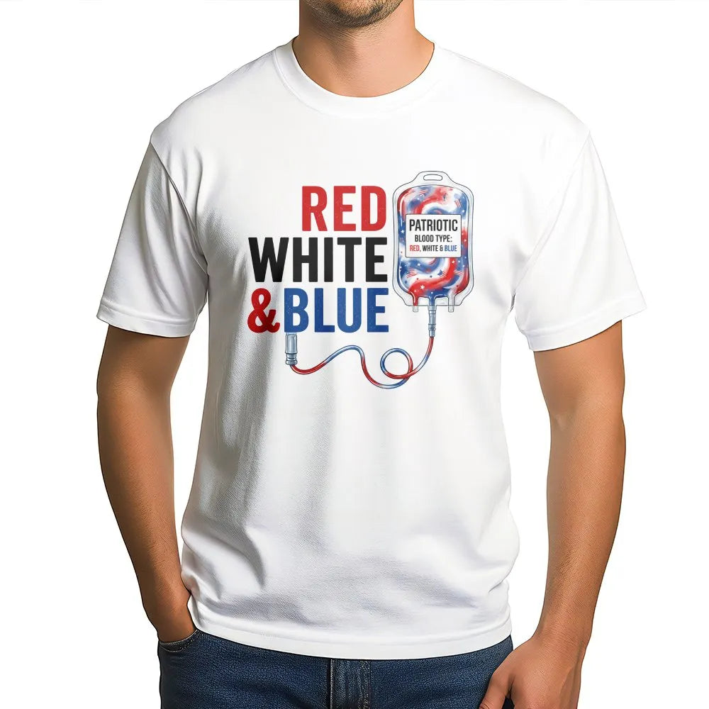 4th of July Nurse Shirt | Patriotic Blood Type IV Bag Graphic | Soft Cotton Tee | Gift for Phlebotomist or RN