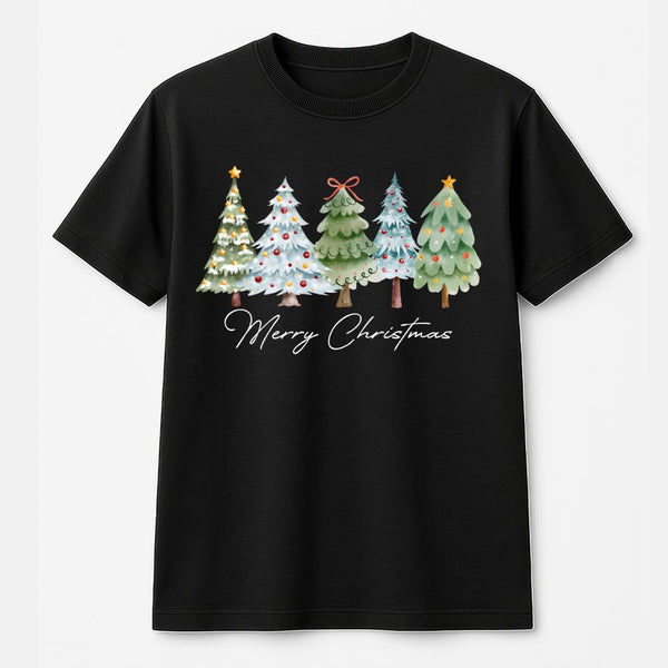 Watercolor Festive Holiday Graphic Tee, Christmas Tree T-Shirt, Merry Christmas Tree Shirt, Winter Aesthetic T-Shirt, Xmas Fa
