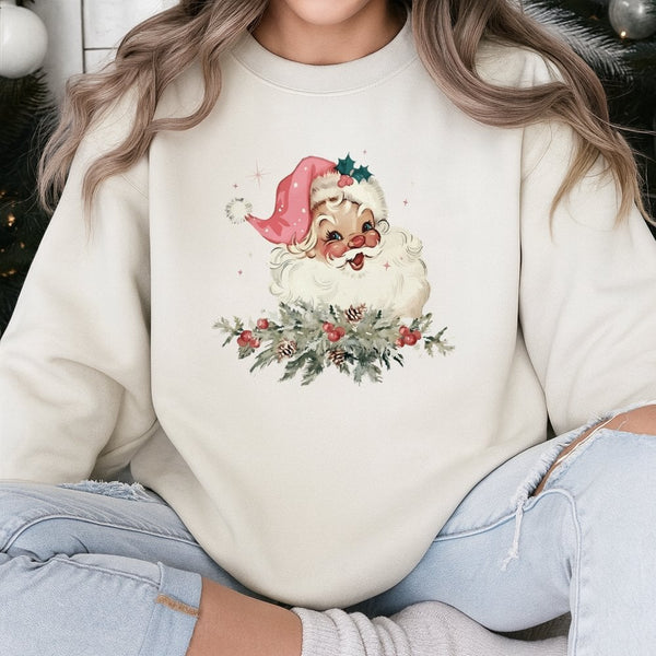 Retro Christmas Santa Sweatshirt, Vintage Santa Sweatshirt, Holiday Graphic Sweatshirt, Festive Xmas Pullover, Winter Holiday