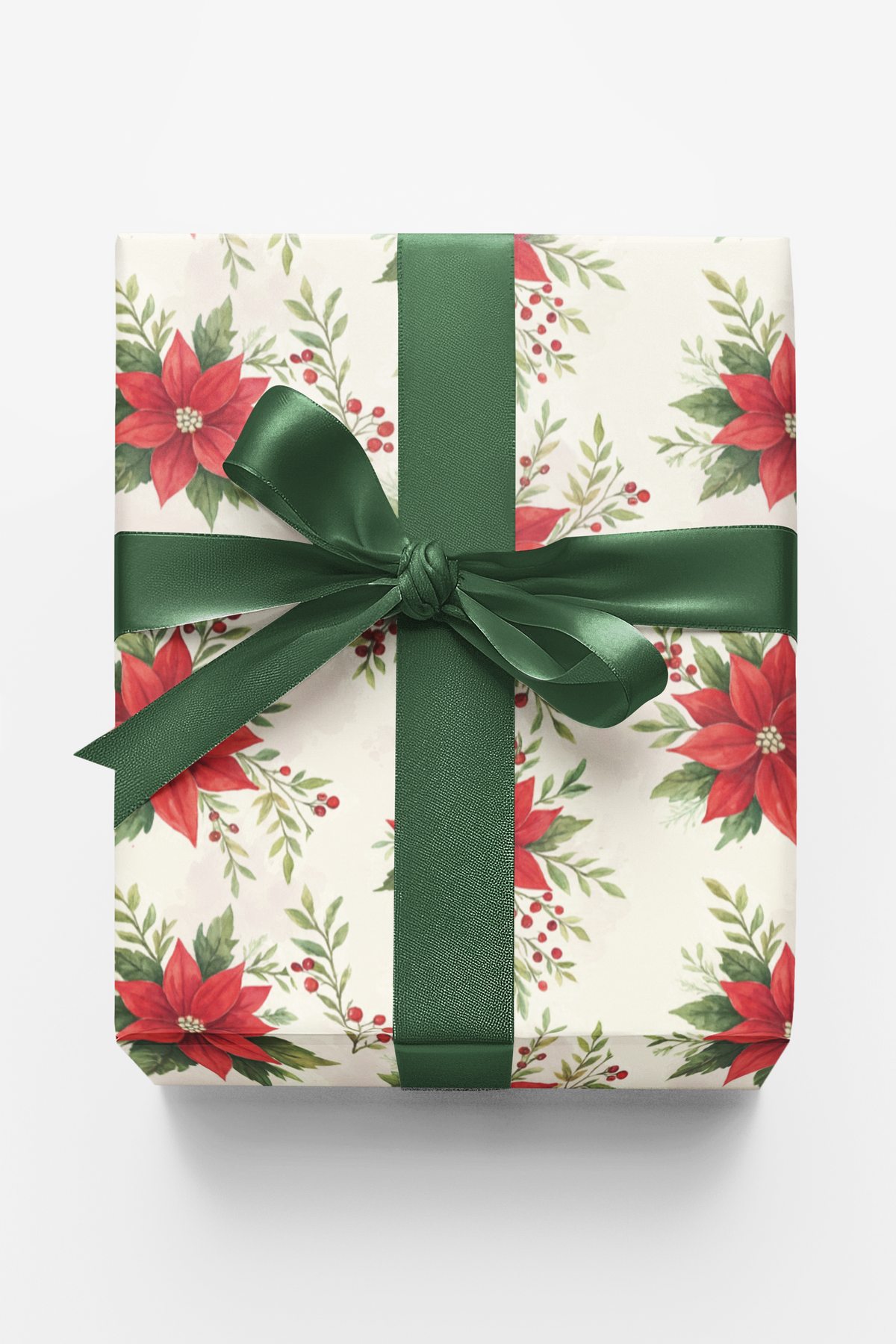 Watercolor Floral Gift Wrap Roll, Poinsettia Christmas Wrapping Paper, Holiday Poinsettia Gift Wrap, Botanical Xmas Paper Rol