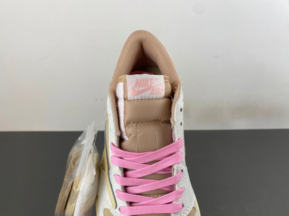 Low Top Sneakers, Khaki White Pink Colorway, Reverse Hook Design, Lace Up Design, Casual Gift for Sneaker Fans