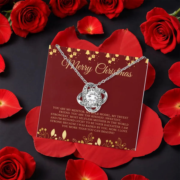 Daughter to Mom Love Knot Necklace, Mom Love Knot Necklace, Rotating Rose Box Love Knot Pendant, Sentimental Mother Christmas
