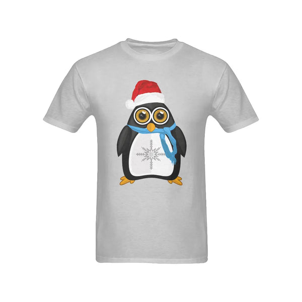 Humorous Winter Holiday Graphic T-Shirt, Christmas Santa Penguin Shirt, Festive Xmas Animal Graphic Tee, Mens Holiday Apparel