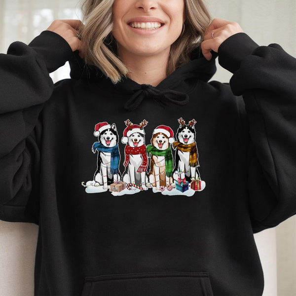 Adorable Siberian Husky Reindeer Hoodie, Husky Christmas Hoodie, Dog Lover Xmas Sweatshirt, Humorous Puppy Dog Graphic Hooded