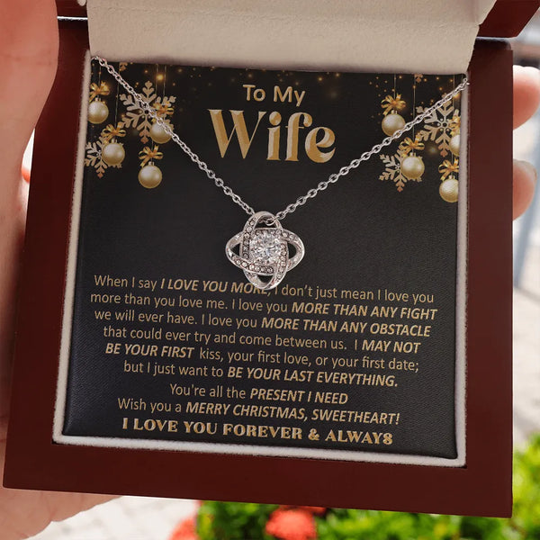 14k White Gold Finish Pendant, Wife Love Knot Necklace, Sentimental Message Card Jewelry, Romantic Christmas Anniversary Pres