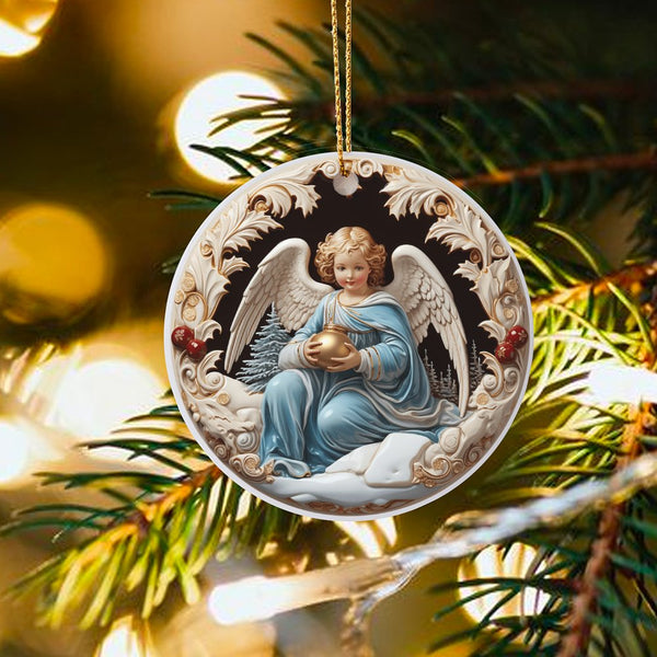 3D Relief Religious Ceramic Ornament, Vintage Angel Christmas Ornament, Christian Nativity Tree Keepsake, Sacred Holiday Deco