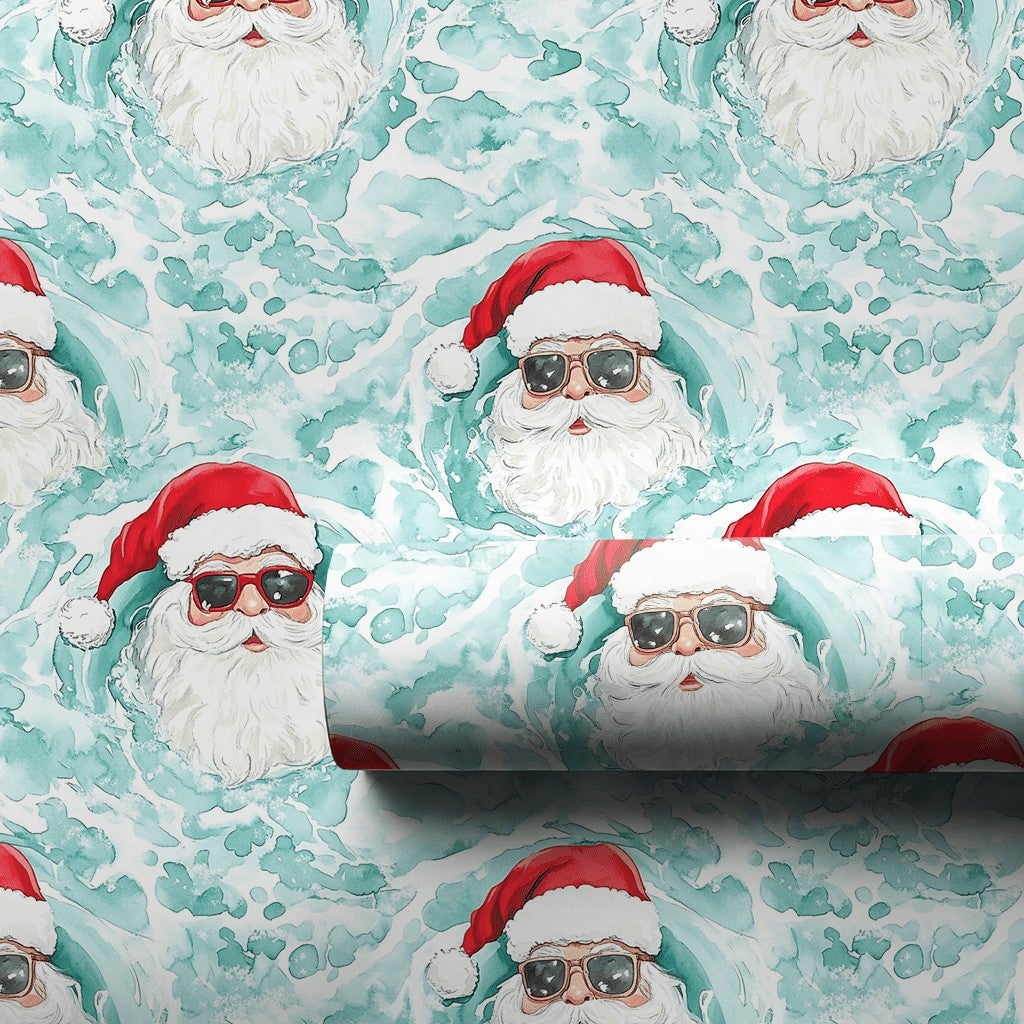Sunglasses Santa Christmas Gift Wrap, Cool Santa Wrapping Paper, Tropical Holiday Present Paper