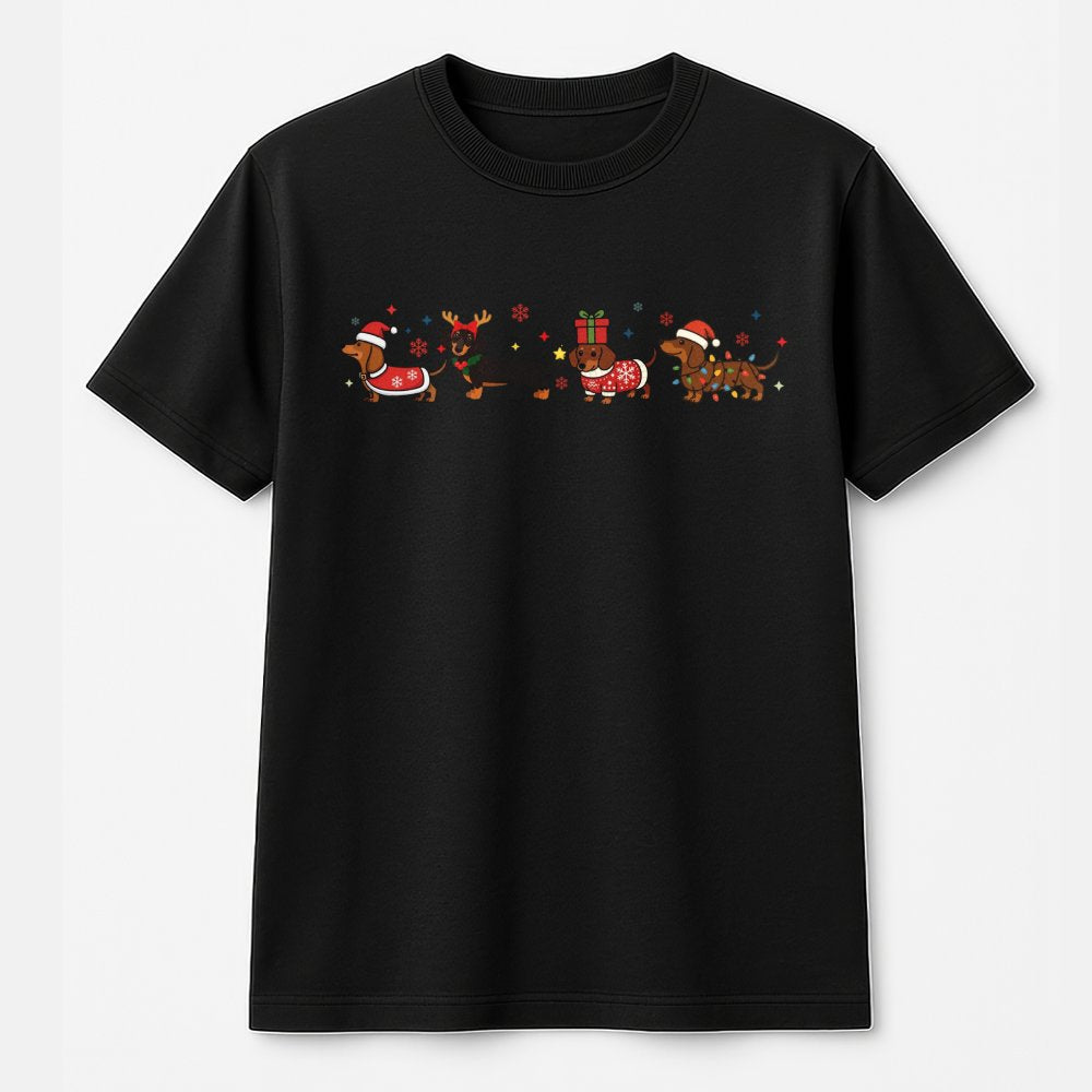 Adorable Wiener Dog Holiday Shirt, Dachshund Christmas T-Shirt, Festive Dachshund Graphic Tee, Dog Lover Xmas T-Shirt, Dog Mo