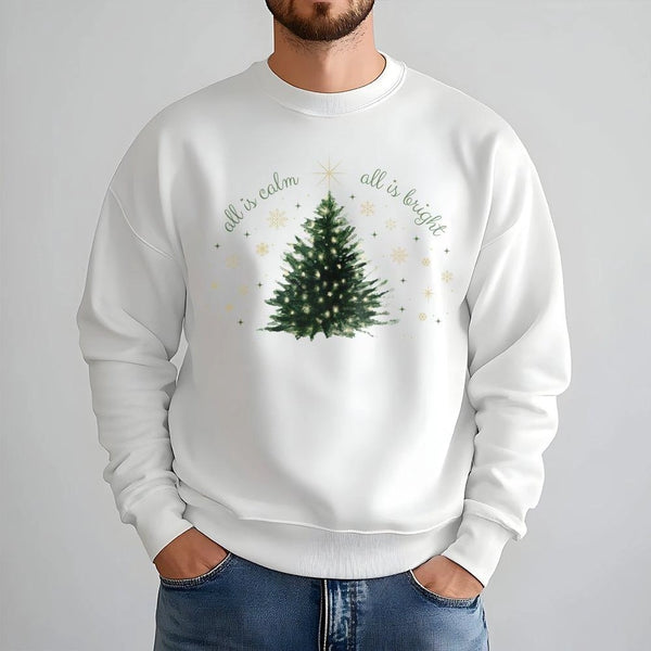 Watercolor Pine Tree Sweatshirt, All is Calm All is Bright Sweatshirt, Minimalist Christmas Crewneck, Winter Nature Pullover 