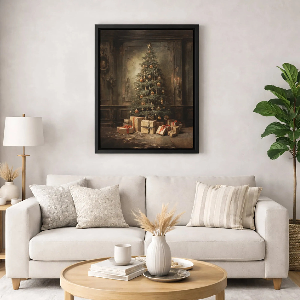 Old World Christmas Canvas Art, Vintage Christmas Tree Wall Art Digital Download, Rustic Holiday Tree Painting, Printable Chr