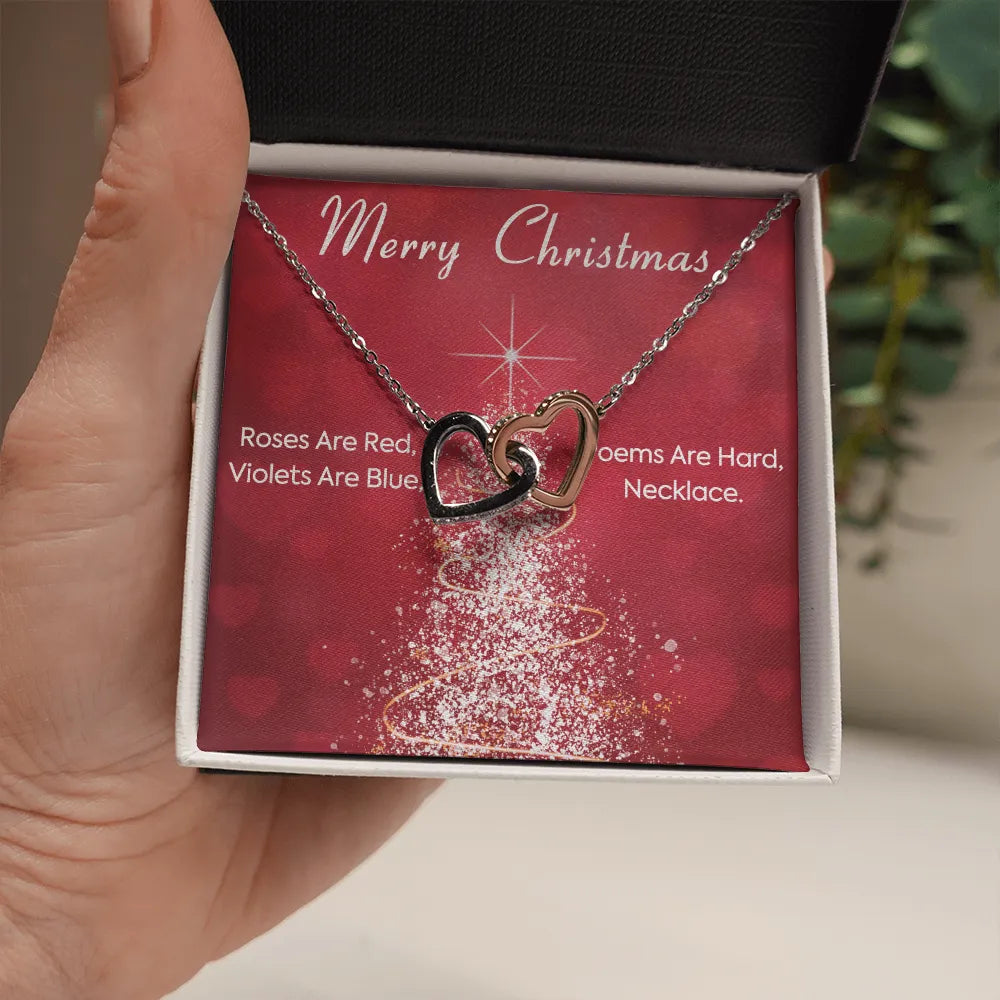 Two Tone Cubic Zirconia Heart Pendant, Interlocking Hearts Necklace for Girlfriend, Surgical Steel Jewelry, Romantic Christma