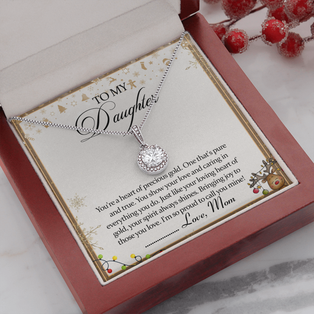 Eternal Hope Cushion Cut Cubic Zirconia Pendant, To My Daughter Necklace, White Gold Stainless Steel Chain, Christmas Birthda
