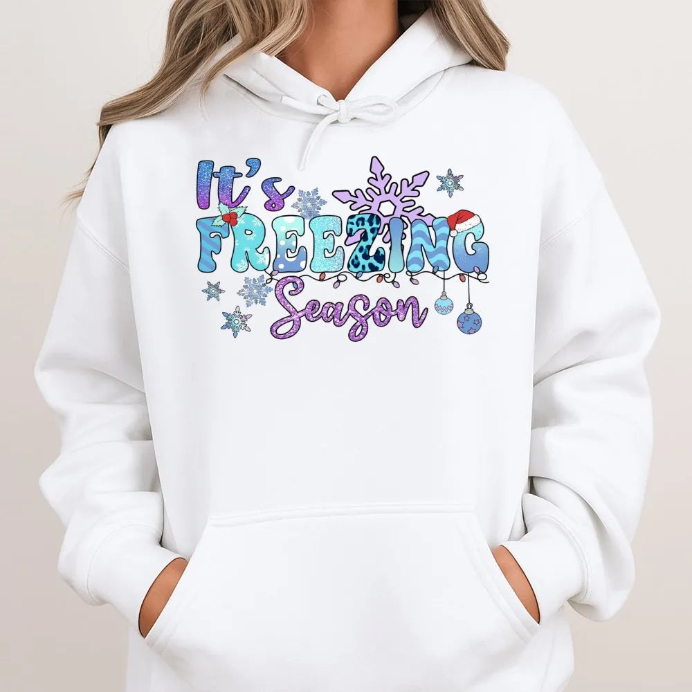 Snowflake Christmas Graphic Sweatshirt, Its Freezing Season Hoodie, Comfy Winter Holiday Pullover, Festive Family Season Hood