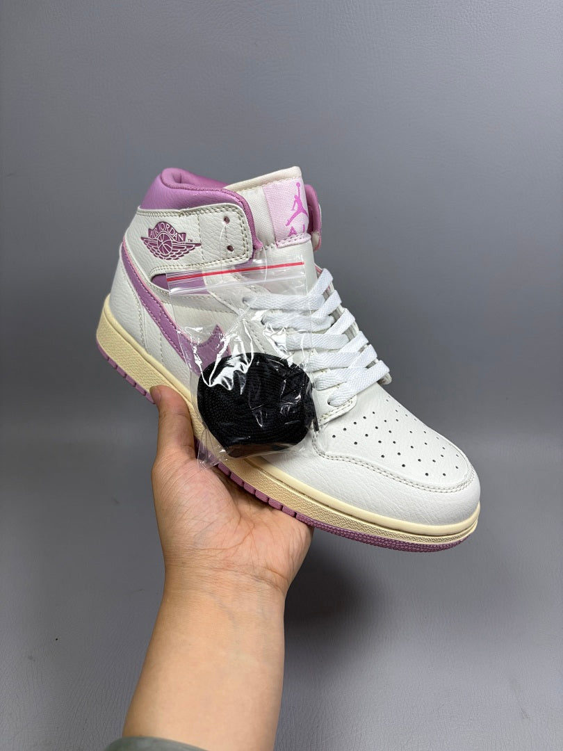 High Top Sneakers, White Purple Colorway, Lace Up Design, Casual Gift for Sneaker Fans