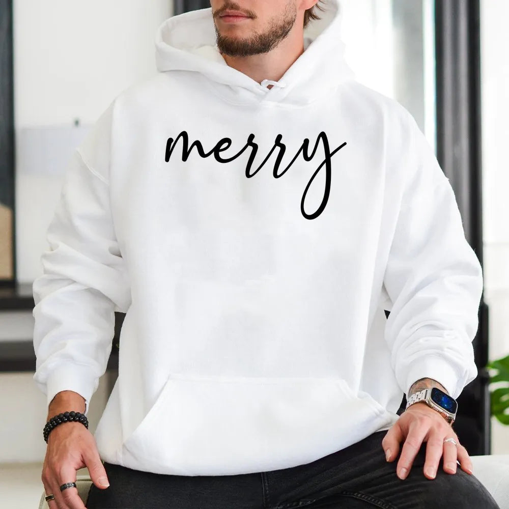 Minimalist Script Holiday Sweatshirt, Merry Christmas Hoodie, Comfy Xmas Winter Pullover Hoodie, Aesthetic Christmas Season H