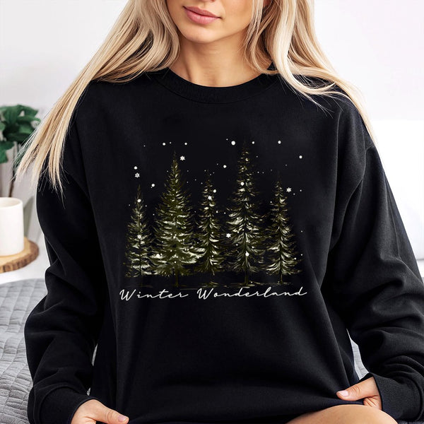 Pine Tree Forest Sweatshirt, Winter Wonderland Sweatshirt, Christmas Nature Graphic Crewneck, Comfy Holiday Sweater, Winter F