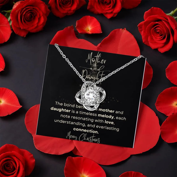 Christmas Love Knot Necklace, Mother and Daughter Love Knot Necklace, Holiday Love Knot Pendant, CZ Crystal Jewelry, Meaningf