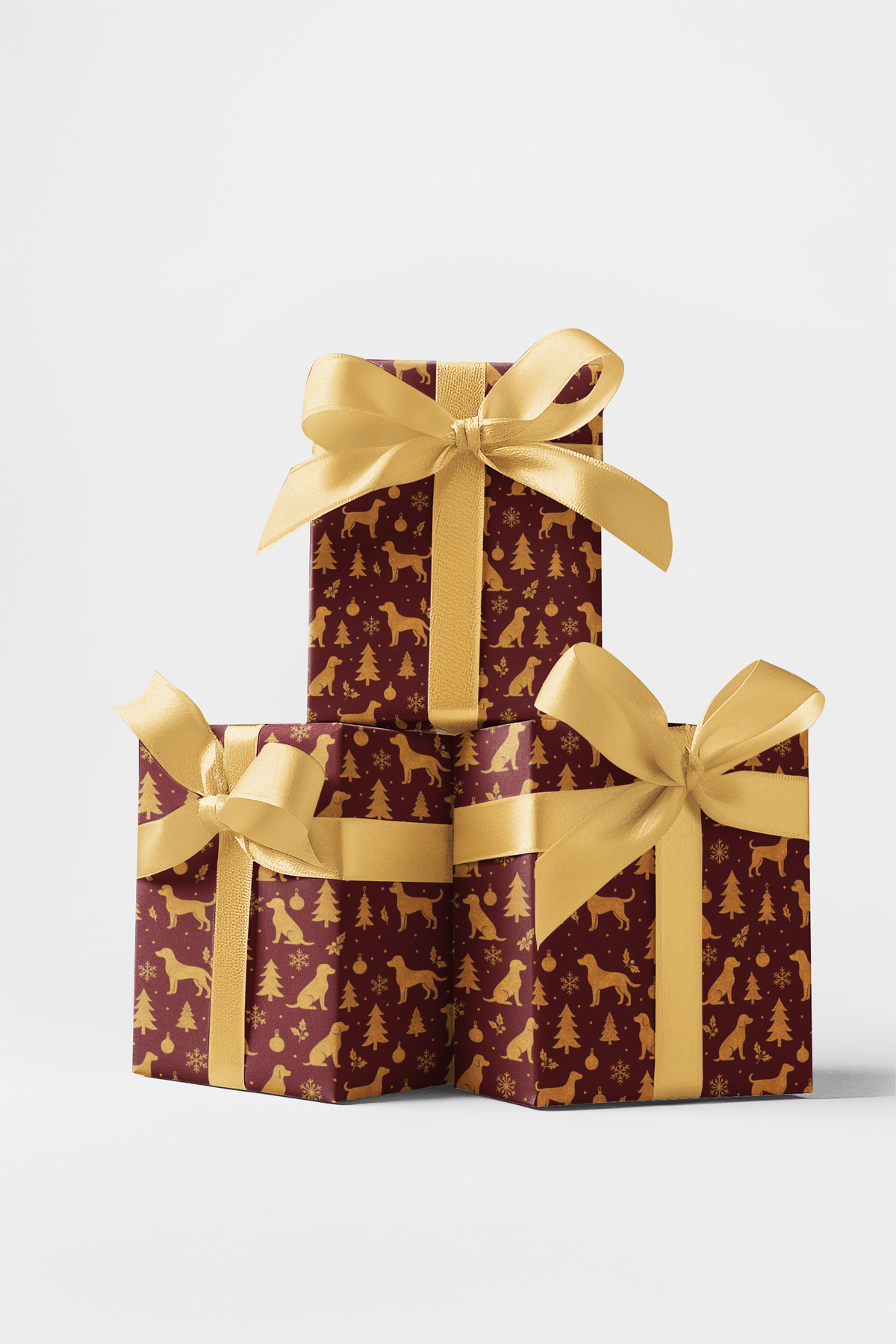 Red Gold Canine Gift Wrap, Crimson Dog Christmas Wrapping Paper, Winter Holiday Dog Wrapping Paper, Elegant Pet Lover Gift Wr
