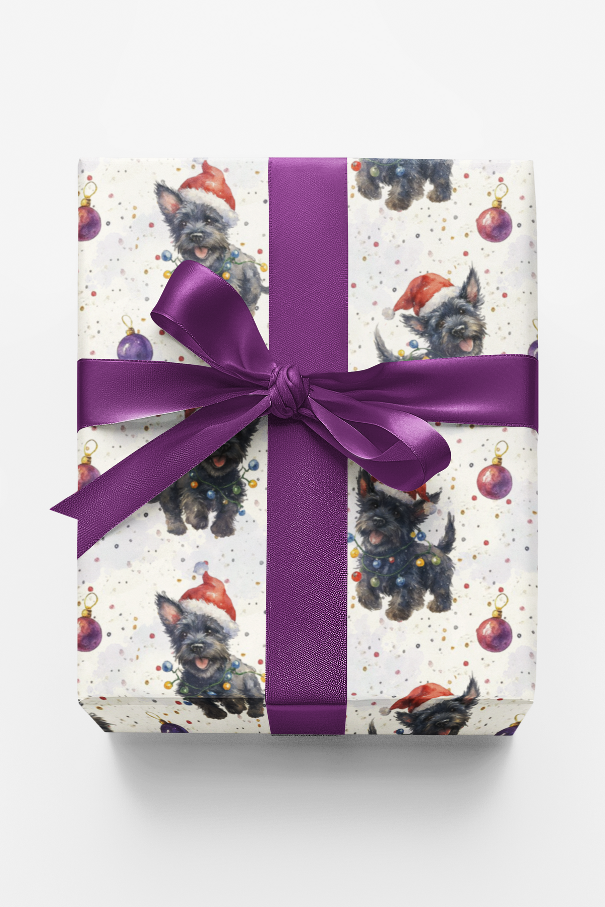 Adorable Santa Hat Dog Gift Wrap, Terrier Christmas Wrapping Paper, Jingle Paw Festive Terrier Wrapping Paper, Holiday Puppy 