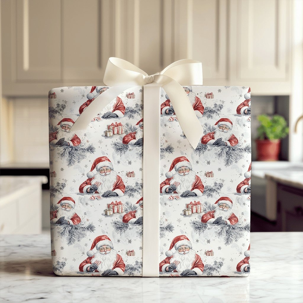 Whimsical Christmas Gift Wrap, Santa Playing Cards Wrapping Paper, Holiday Present Paper, Festive Xmas Wrapping Paper Roll, W