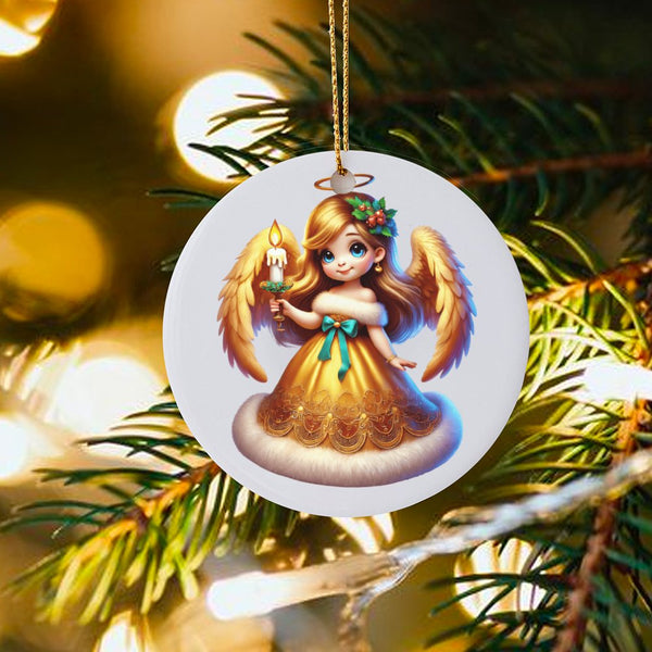 Adorable Christmas Angel Ornament, Candle Holding Angel Ornament, Ceramic Angel Holiday Ornament, Festive Angel Tree Decor, C