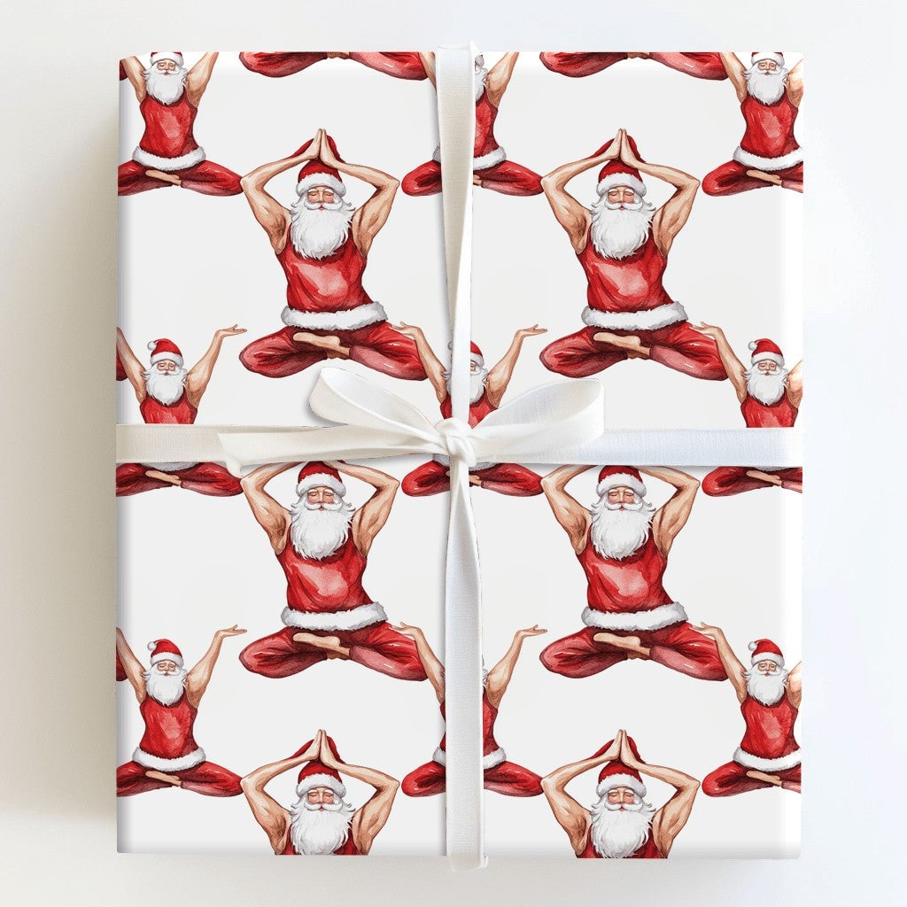 Fit Santa Christmas Wrapping Paper, Muscular Yoga Santa Wrapping Paper, Humorous Holiday Gift Wrap, Yogi Fitness Lover Gift W