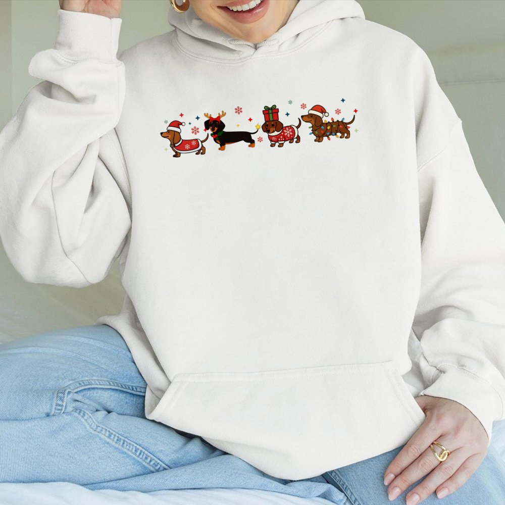 Humorous Wiener Dog Santa Hat Sweatshirt, Dachshund Christmas Hoodie, Holiday Doxie Lover Pullover, Adorable Festive Animal H