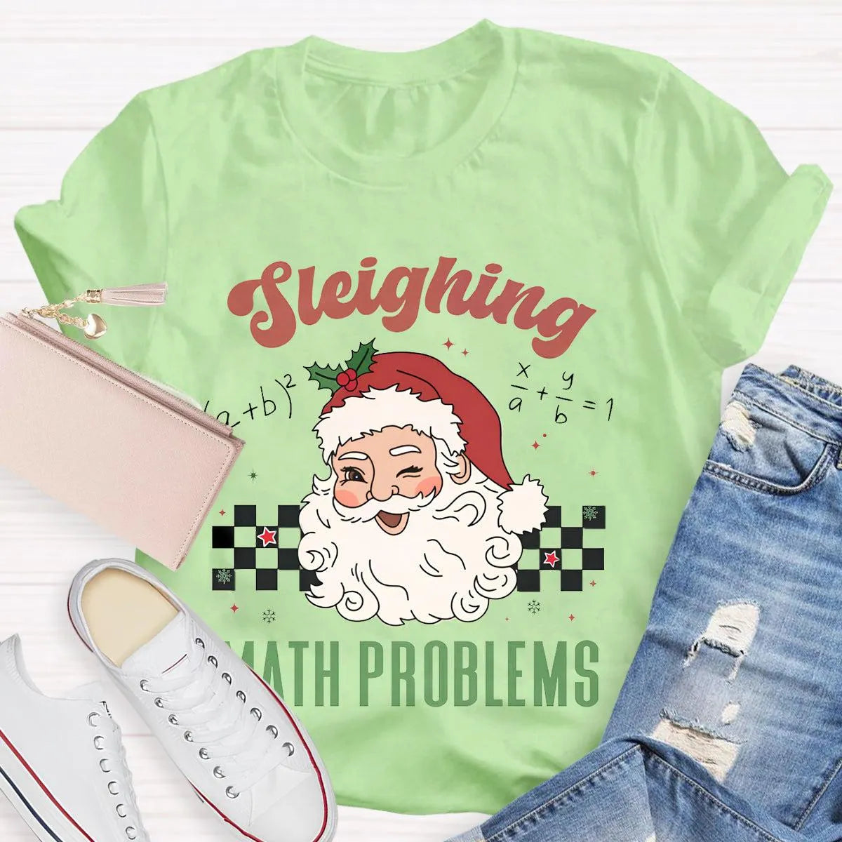 Humorous Math Teacher Holiday Graphic Tee, Sleighing Math Problems Christmas Shirt, Festive STEM Christmas T-Shirt, Winter Ma