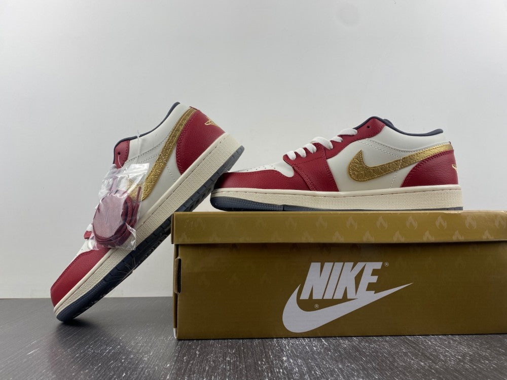 Low Top Sneakers, White Red Gold Colorway, Lace Up Design, Casual Gift for Sneaker Fans