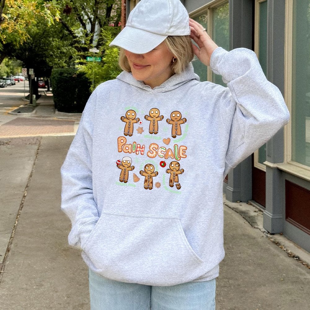 Gingerbread Man Hospital Humor Sweatshirt, Humorous Pain Scale Hoodie, ER Nurse Christmas Pullover, Doctor Medical Holiday Sw