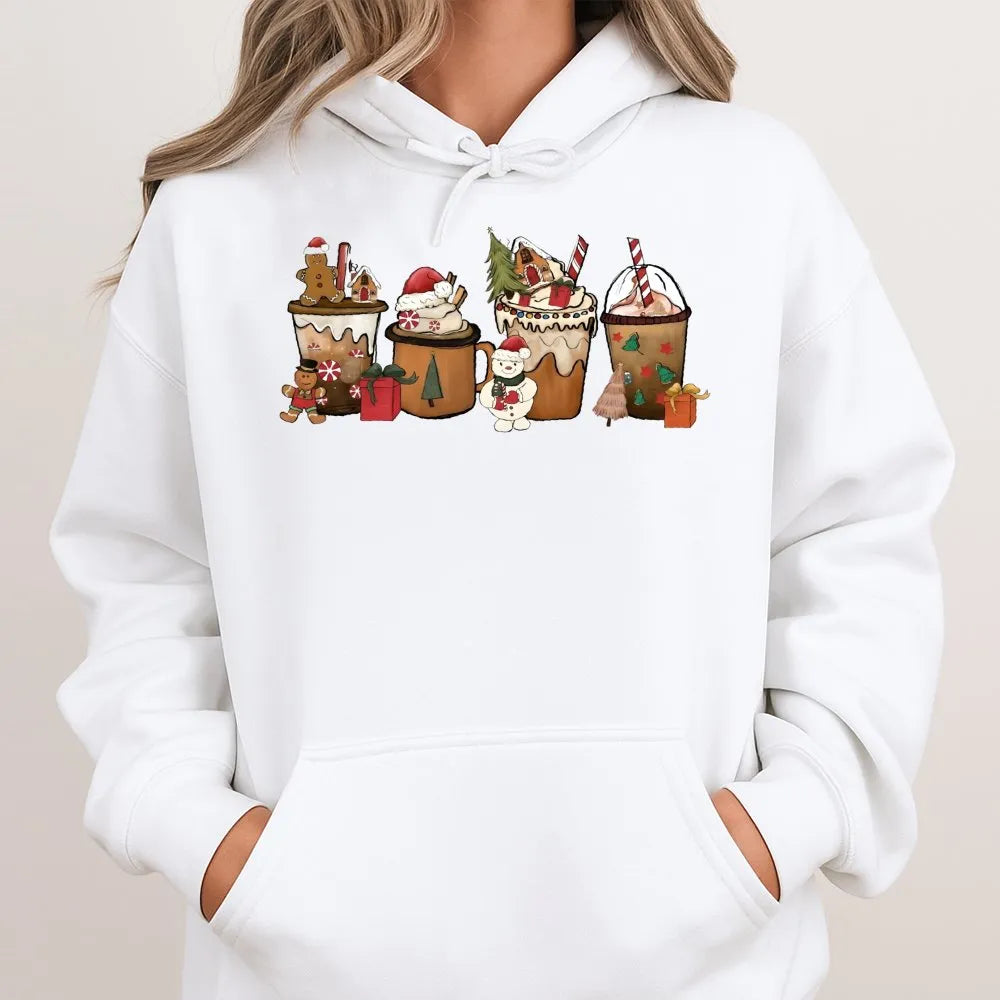 Gingerbread Latte Holiday Sweatshirt, Christmas Coffee Hoodie, Adorable Christmas Coffee Graphic Hoodie, Comfy Winter Coffee 