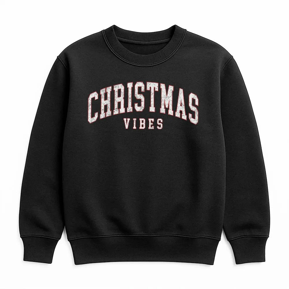 Retro Varsity Font Holiday Sweatshirt, Christmas Vibes Sweatshirt, Comfy Winter Season Crewneck, Aesthetic Xmas Party Pullove