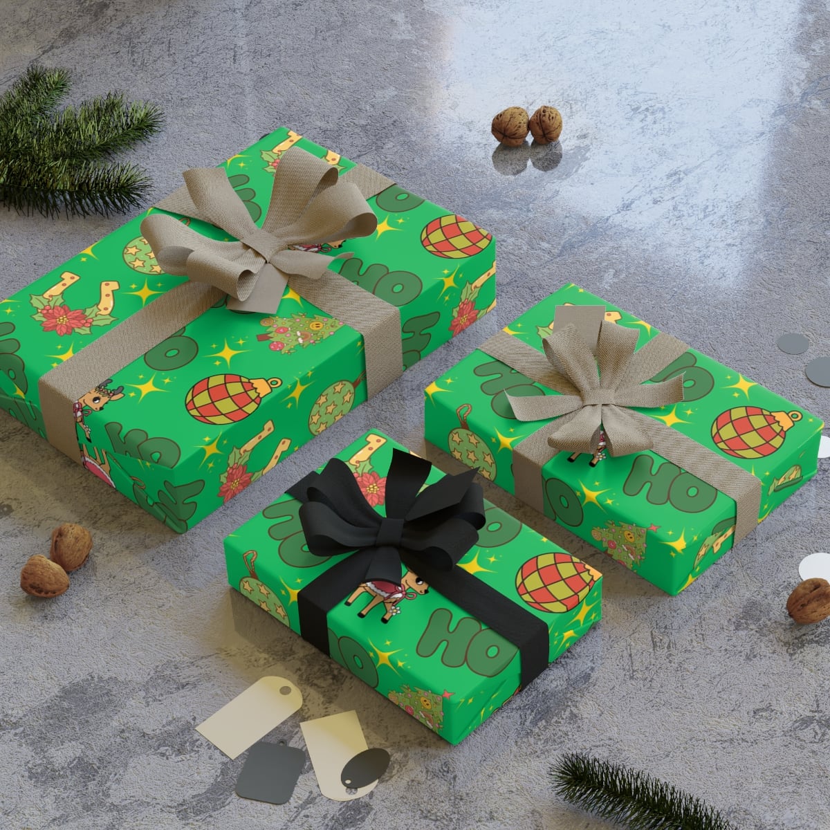 Festive Country Christmas Gift Wrap, Western Cowboy Reindeer Wrapping Paper, Retro Rodeo Holiday Wrapping Paper, Rustic Winte