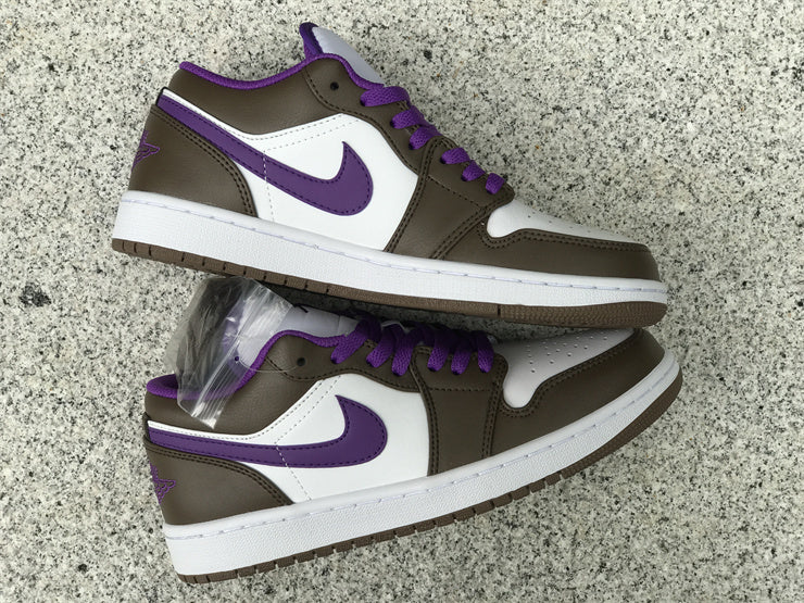 Low Top Sneakers, White Purple Brown Colorway, Lace Up Design, Casual Gift for Sneaker Fans