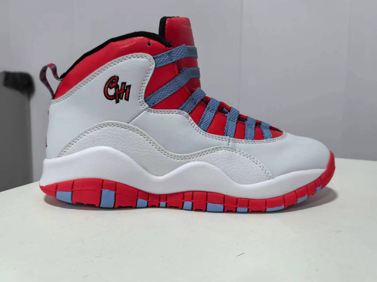 High Top Sneakers, White Red Blue Colorway, Lace Up Design, Casual Gift for Sneaker Fans